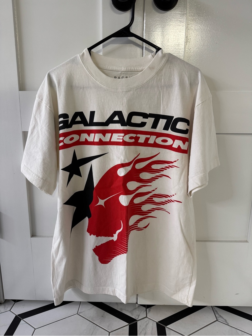 PacSun White Tee with Red & Black Galactic Graphic